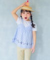 ベビー服 女の子 こども服 春服 夏服 重ね着風 キッズ ギンガムチェック ブルー(61) モデル画像全身