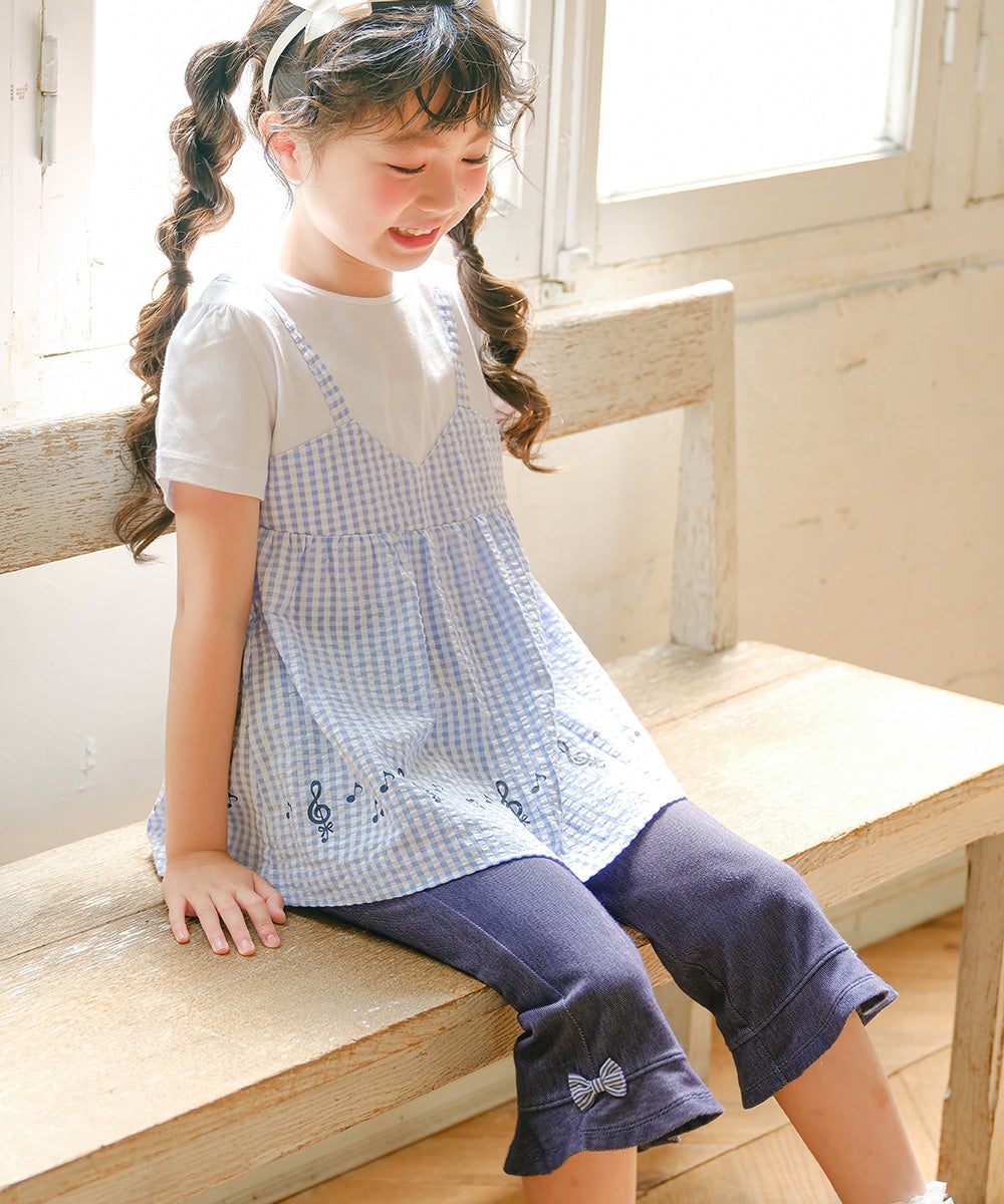 ベビー服 女の子 こども服 春服 夏服 重ね着風 キッズ ギンガムチェック