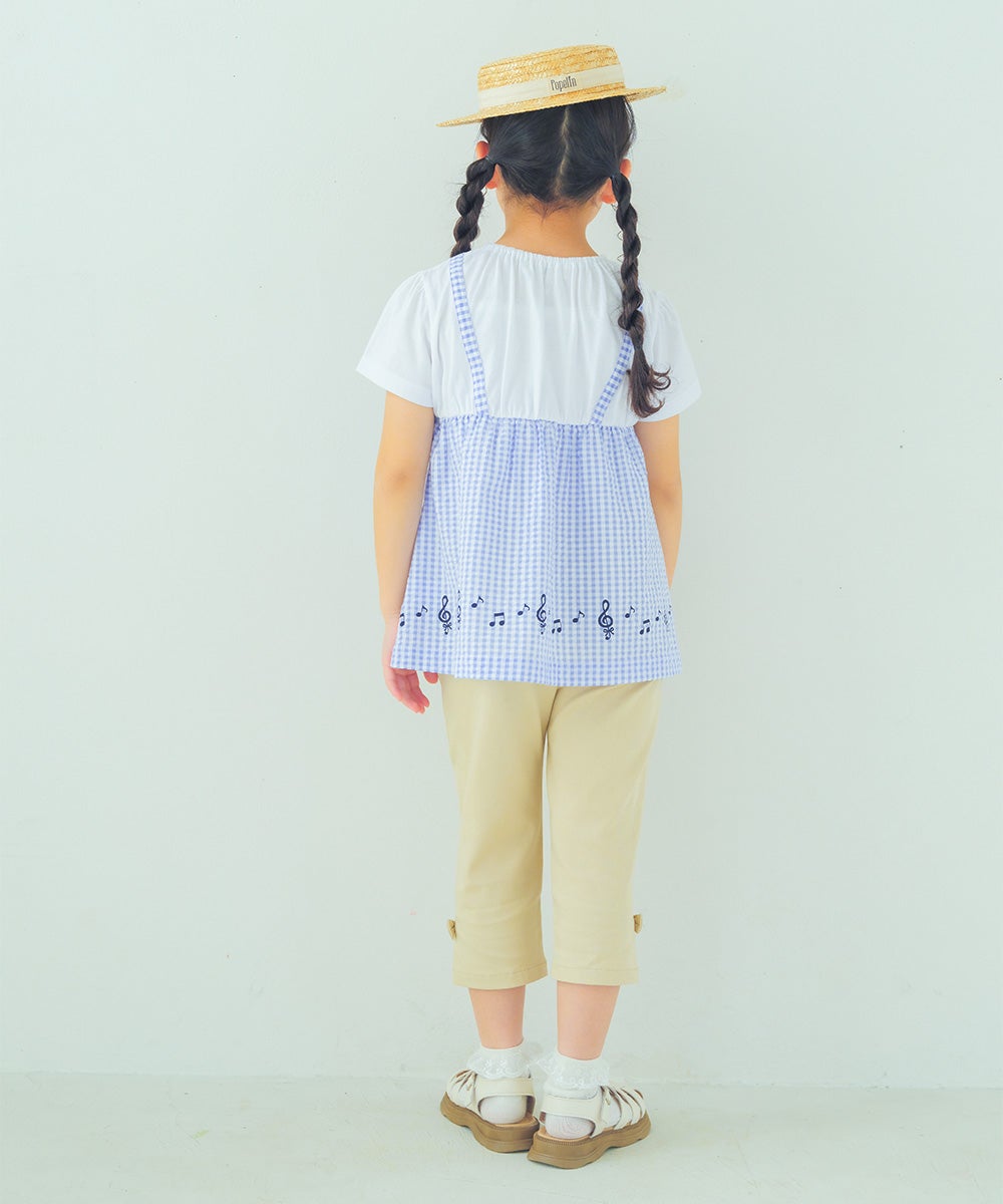 ベビー服 女の子 こども服 春服 夏服 重ね着風 キッズ ギンガムチェック ブルー(61) モデル画像3