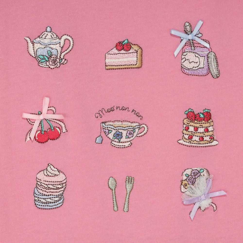 ベビー服 女の子 バックリボン ティーパーティー 刺繍 Tシャツ ショッキングピンク(21) デザインポイント1