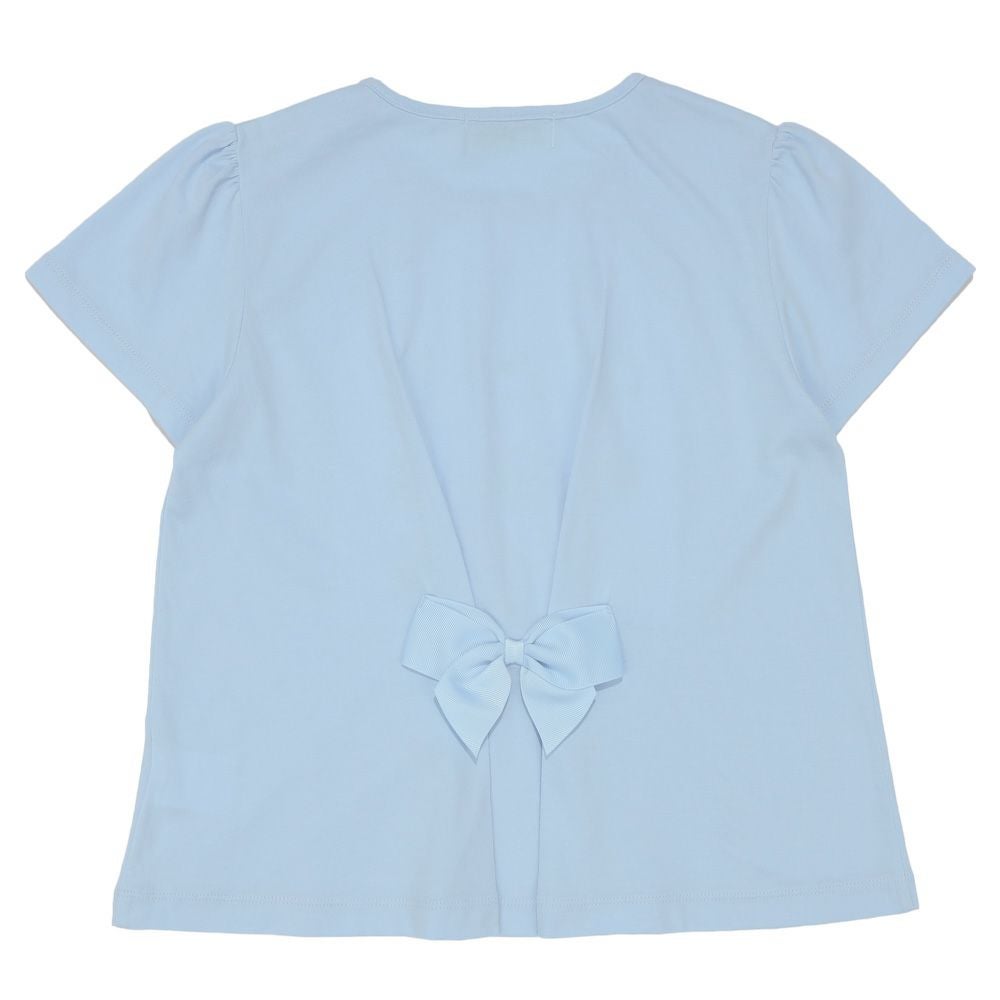 ベビー服 女の子 バックリボン ティーパーティー 刺繍 Tシャツ ブルー(61) 背面