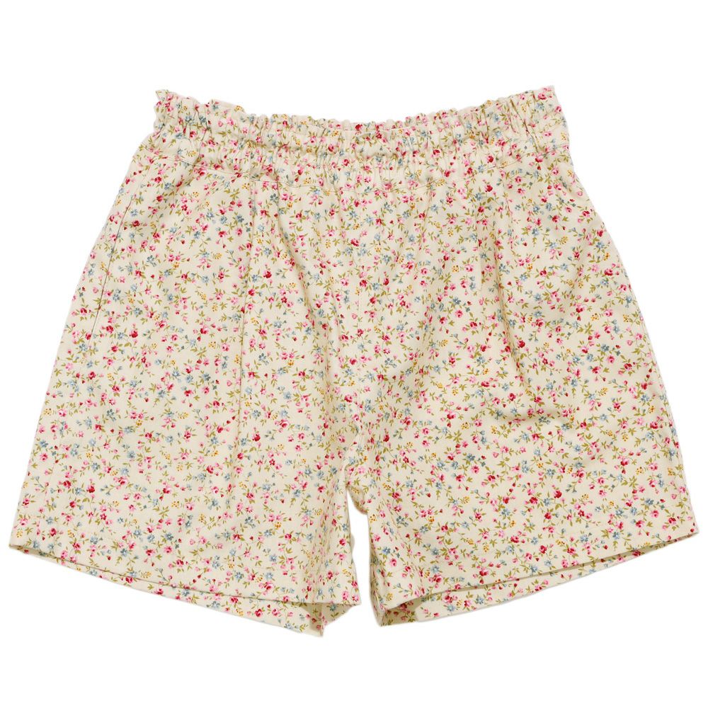 ベビー服 女の子 日本製 綿100％ 小花柄 ショートパンツ ベージュ(51) 正面