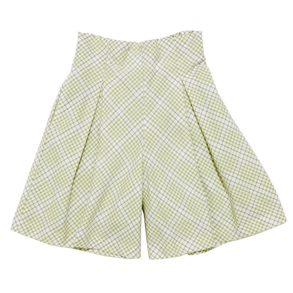 子供服 女の子 綿100% チェック柄キュロットパンツ グリーン(08) 正面