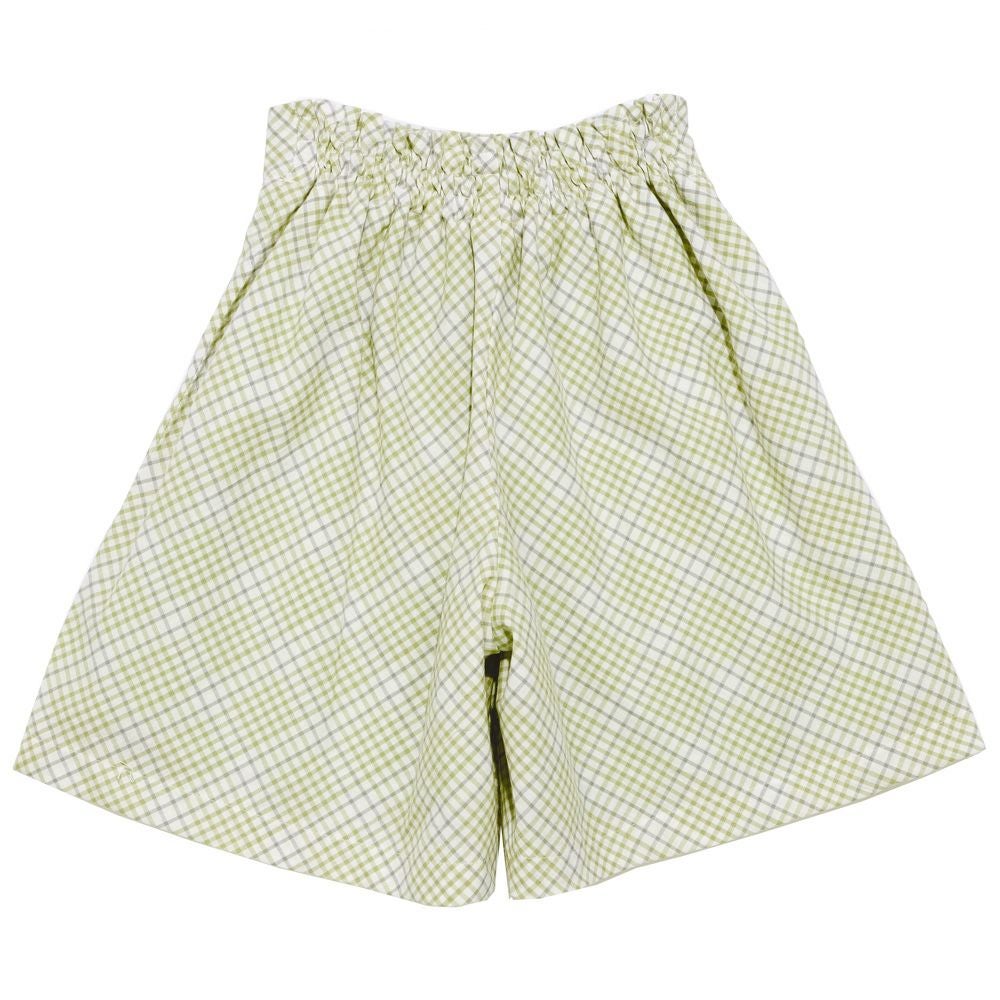 子供服 女の子 綿100% チェック柄キュロットパンツ グリーン(08) 背面