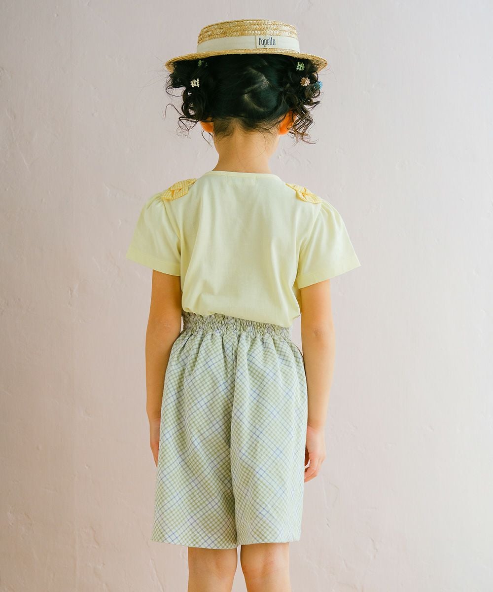 子供服 女の子 綿100% チェック柄キュロットパンツ グリーン(08) モデル画像3