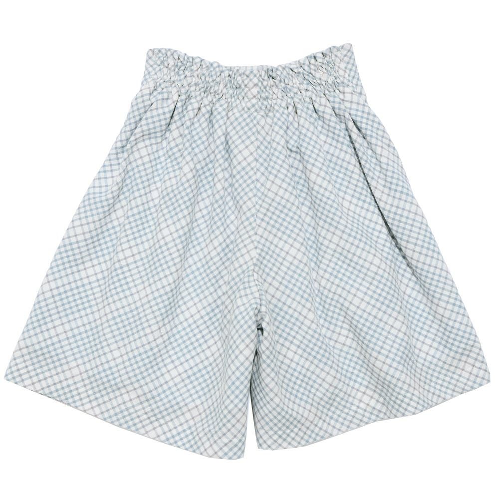 子供服 女の子 綿100% チェック柄キュロットパンツ ブルー(61) 背面