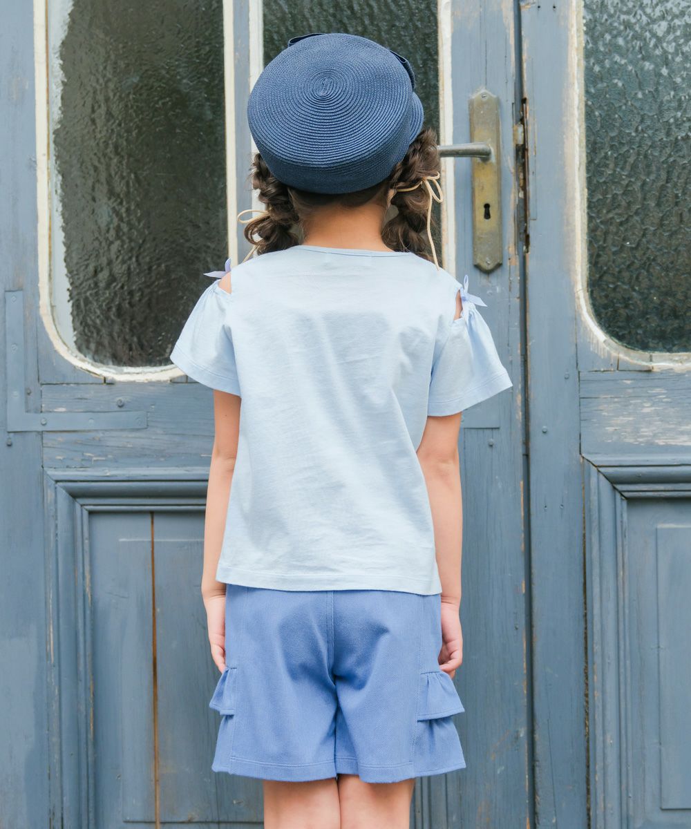 子供服 女の子 リボン 肩あき マリン 小物 モチーフ Tシャツ ブルー(61) モデル画像