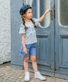 子供服 女の子 リボン 肩あき マリン 小物 モチーフ Tシャツ ブルー(61) モデル画像