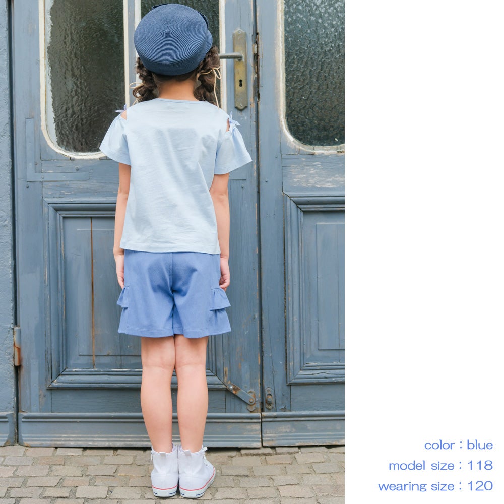 子供服 女の子 リボン 肩あき マリン 小物 モチーフ Tシャツ
