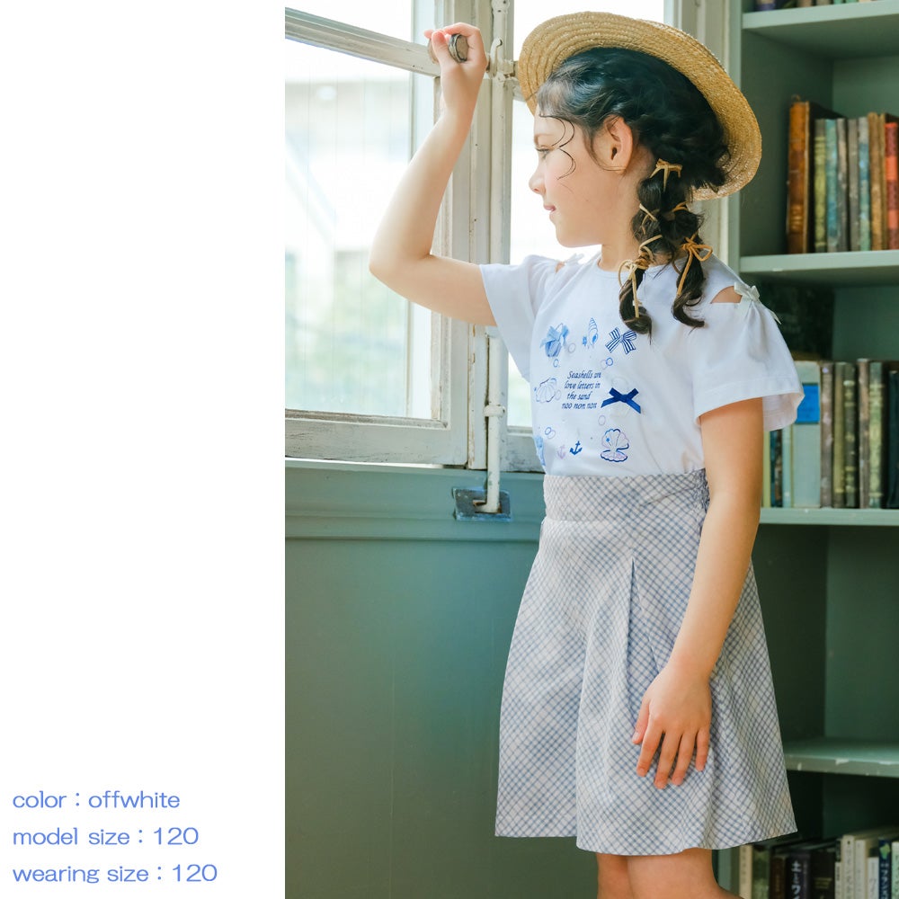子供服 女の子 リボン 肩あき マリン 小物 モチーフ Tシャツ