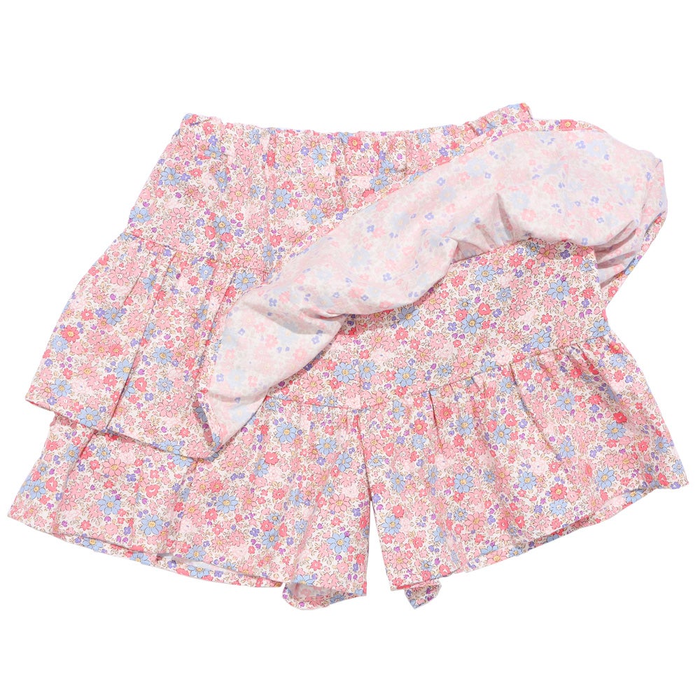 ベビー服 女の子 綿100% キッズ 花柄 フリル キュロットパンツ ピンク(02) 背面