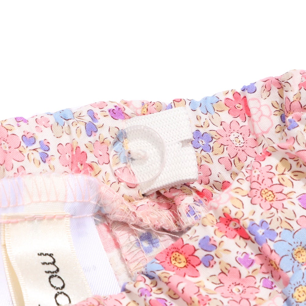 ベビー服 女の子 綿100% キッズ 花柄 フリル キュロットパンツ ピンク(02) デザインポイント1