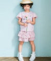 ベビー服 女の子 綿100% キッズ 花柄 フリル キュロットパンツ ピンク(02) モデル画像全身
