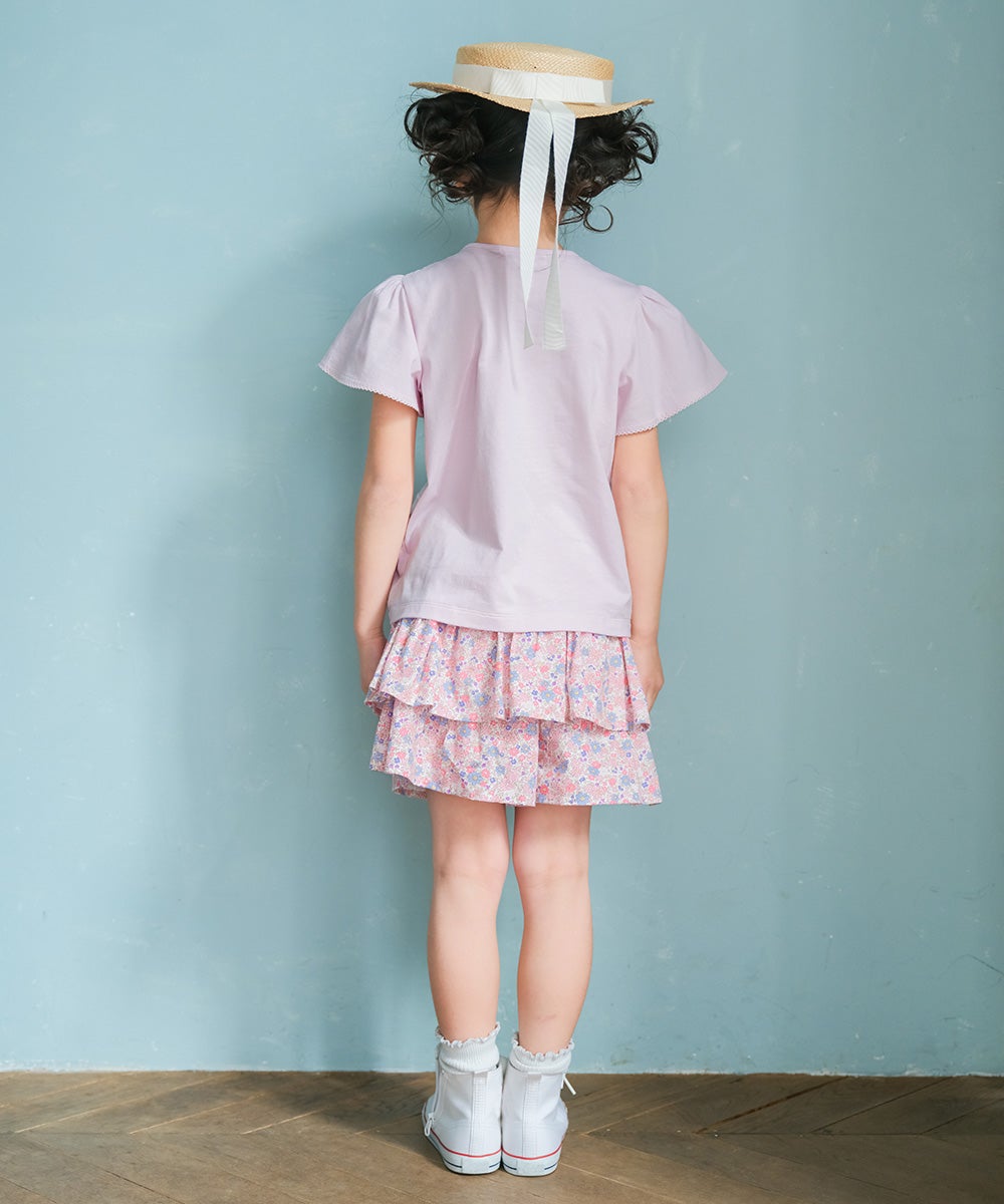 ベビー服 女の子 綿100% キッズ 花柄 フリル キュロットパンツ ピンク(02) モデル画像2