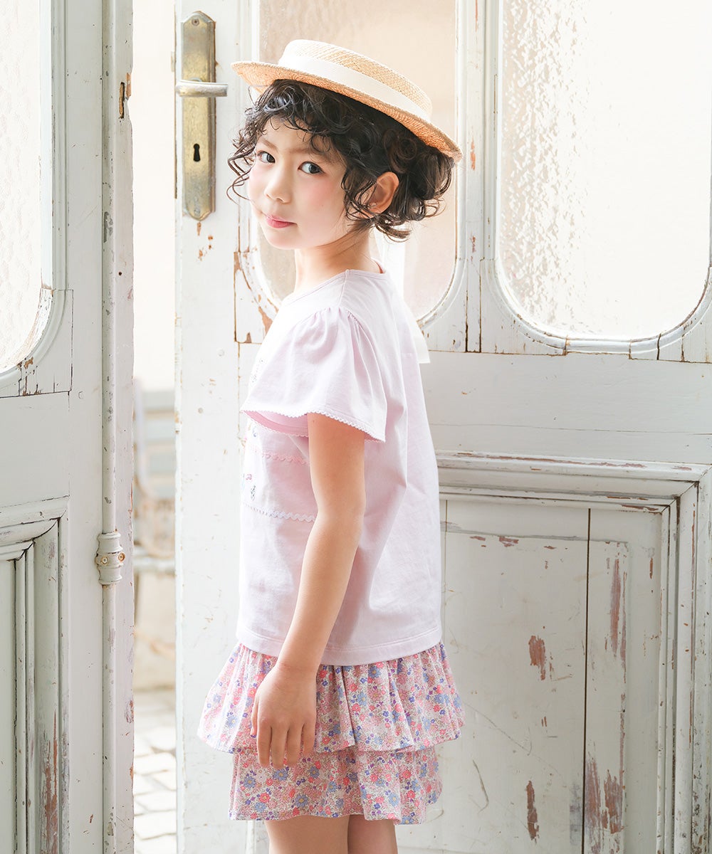 ベビー服 女の子 綿100% キッズ 花柄 フリル キュロットパンツ ピンク(02) モデル画像4