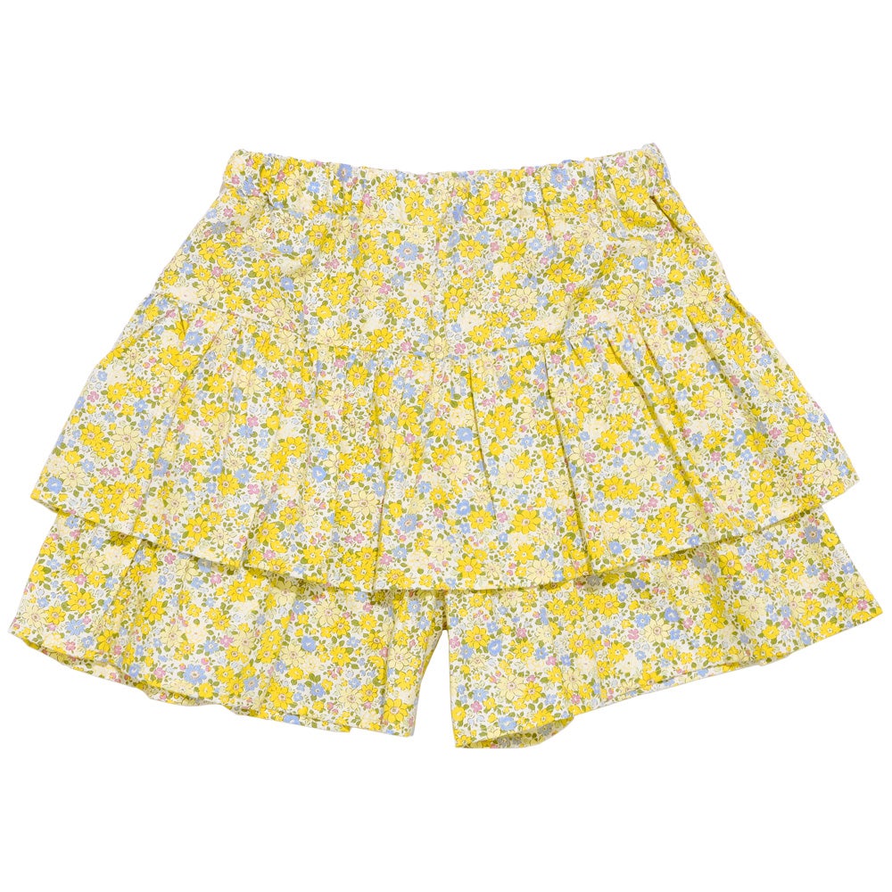ベビー服 女の子 綿100% キッズ 花柄 フリル キュロットパンツ イエロー(04) 正面