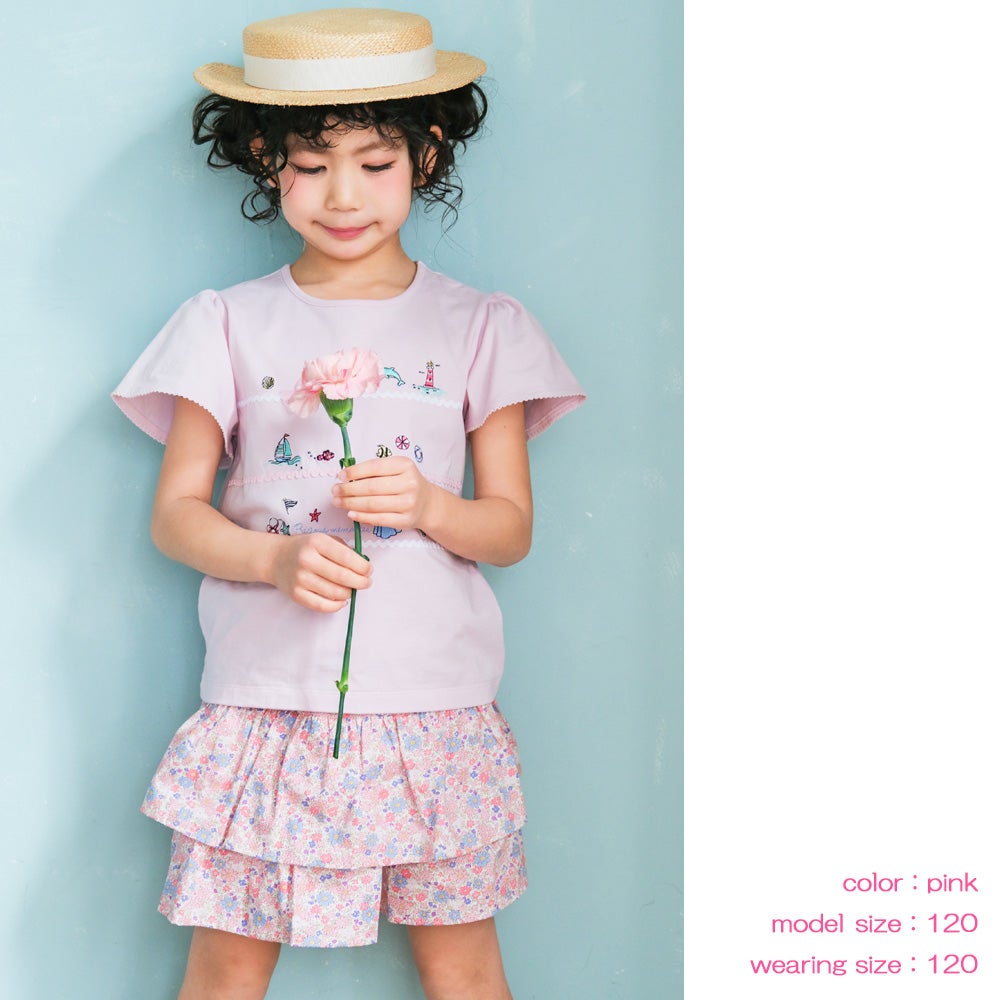 ベビー服 女の子 綿100% キッズ 花柄 フリル キュロットパンツ