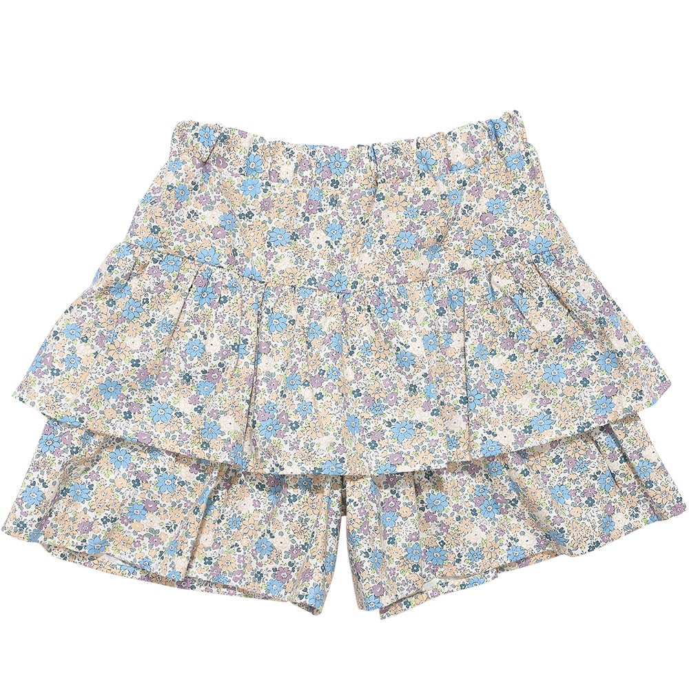 ベビー服 女の子 綿100% キッズ 花柄 フリル キュロットパンツ ブルー(61) 正面