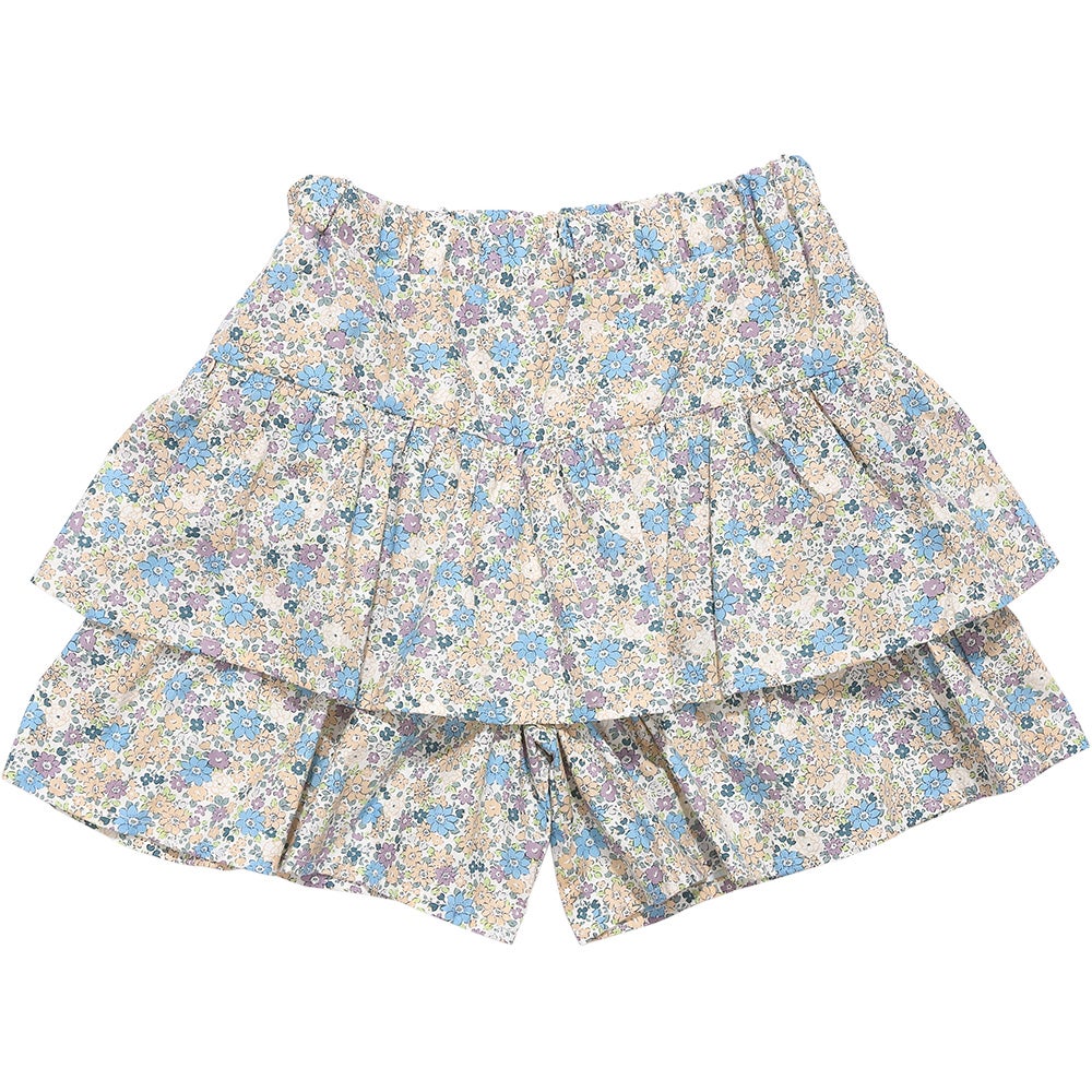 ベビー服 女の子 綿100% キッズ 花柄 フリル キュロットパンツ ブルー(61) 背面