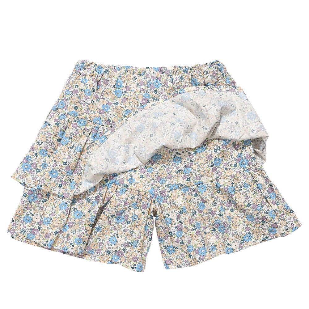 ベビー服 女の子 綿100% キッズ 花柄 フリル キュロットパンツ ブルー(61) デザインポイント1