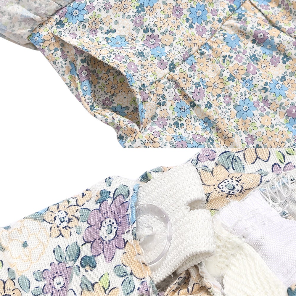 ベビー服 女の子 綿100% キッズ 花柄 フリル キュロットパンツ ブルー(61) デザインポイント2