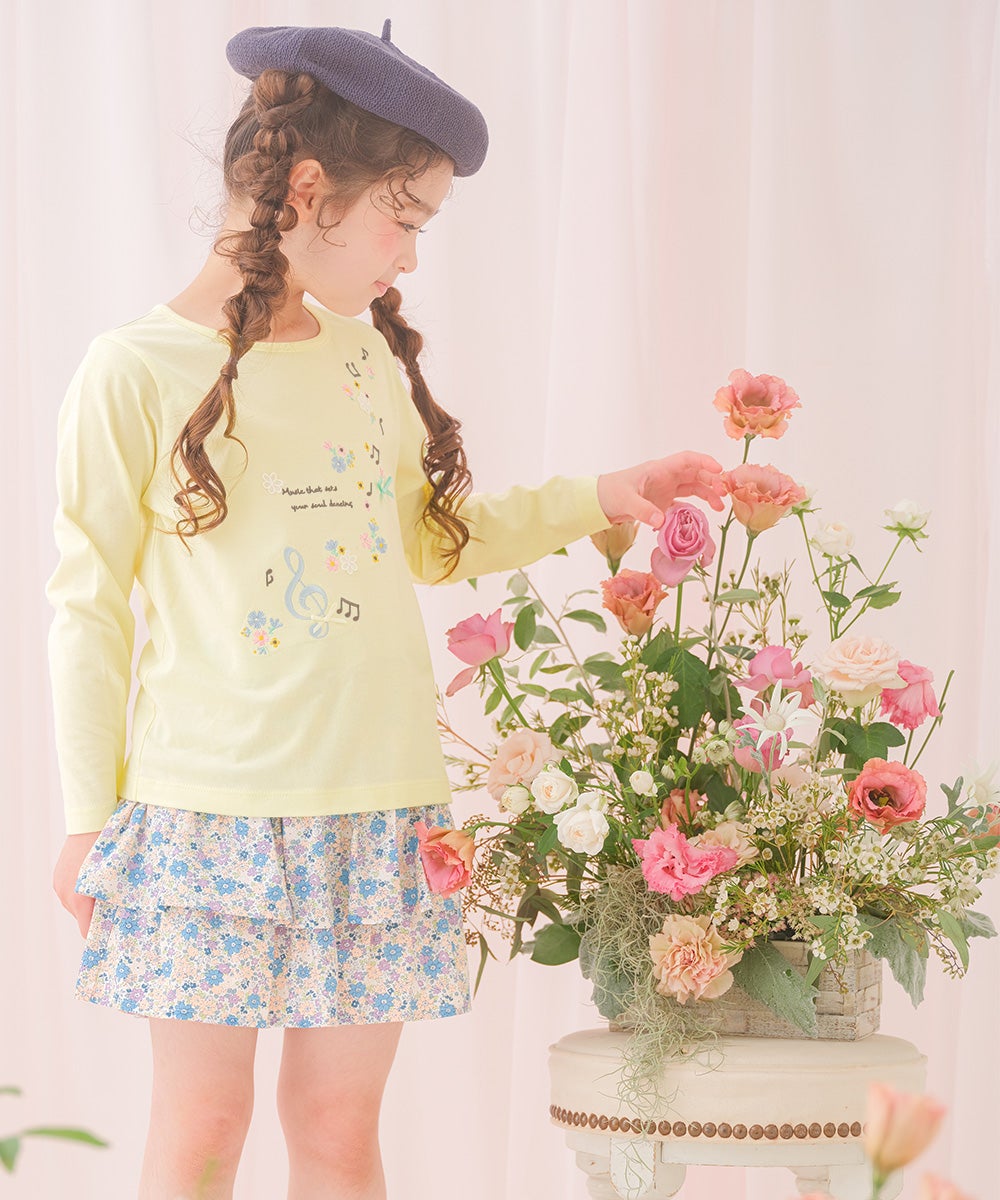 ベビー服 女の子 綿100% キッズ 花柄 フリル キュロットパンツ ブルー(61) モデル画像4
