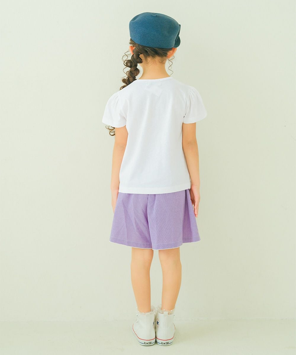 子供服 女の子 ダンガリー 音符刺繍 キュロット パープル(91) モデル画像3