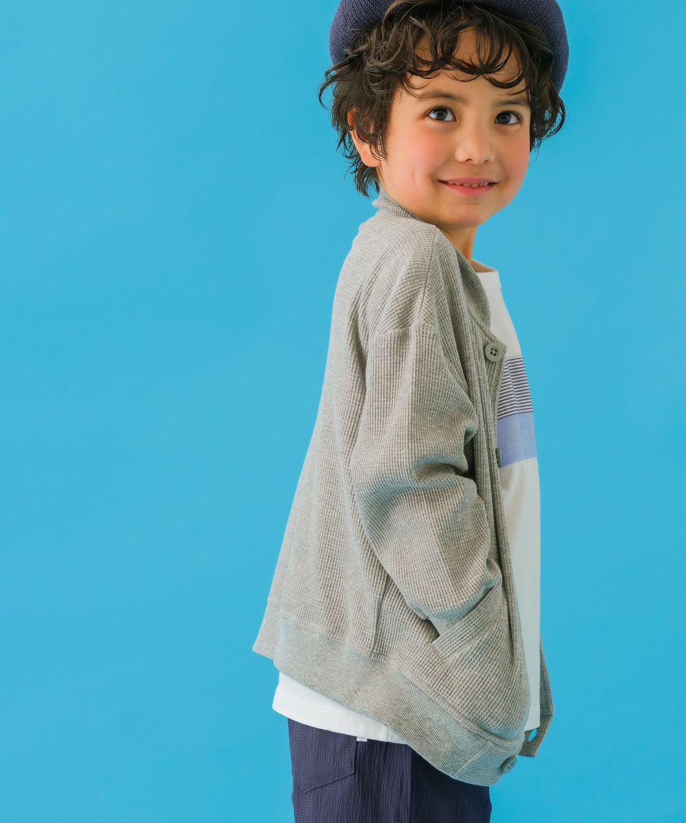 ベビー服 男の子 ワッフル生地カーディガン 杢ｸﾞﾚｰ(92) モデル画像1