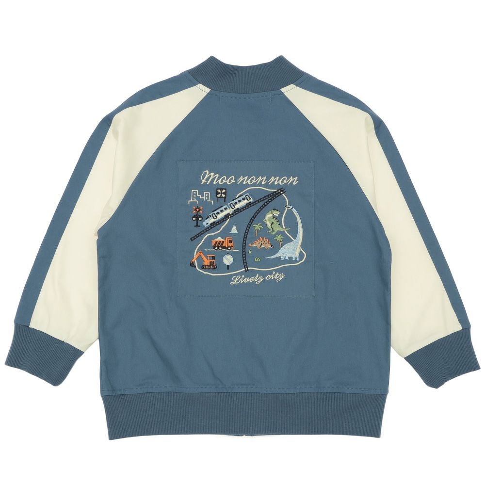 ベビー服 男の子 バイカラー 恐竜 乗り物 スカジャン風 ジャケット ブルー(61) 背面