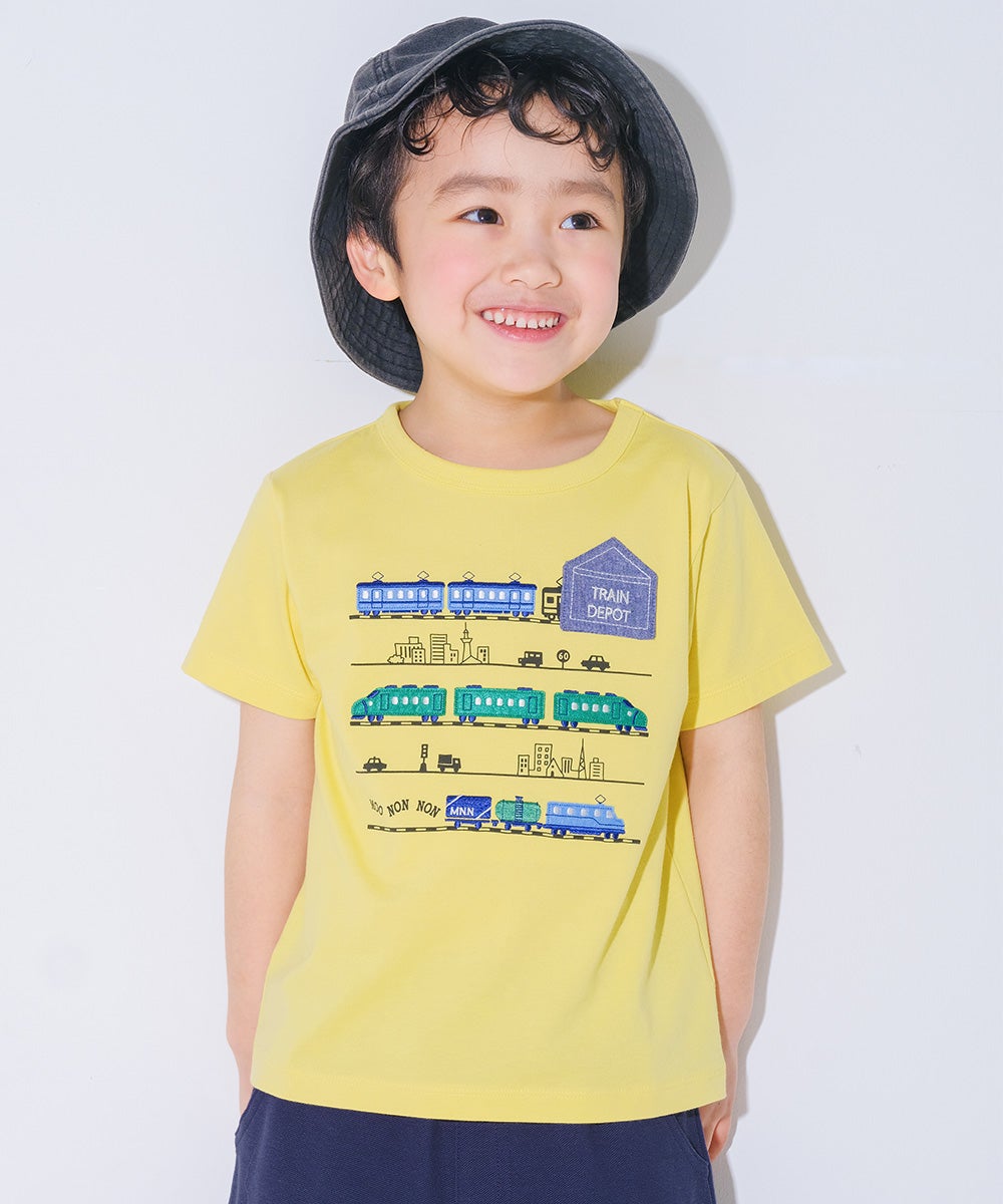 ベビー服 男の子 子ども服 こども キッズ 綿100％ コットン 電車 ティーシャツ オフホワイト(11) 正面