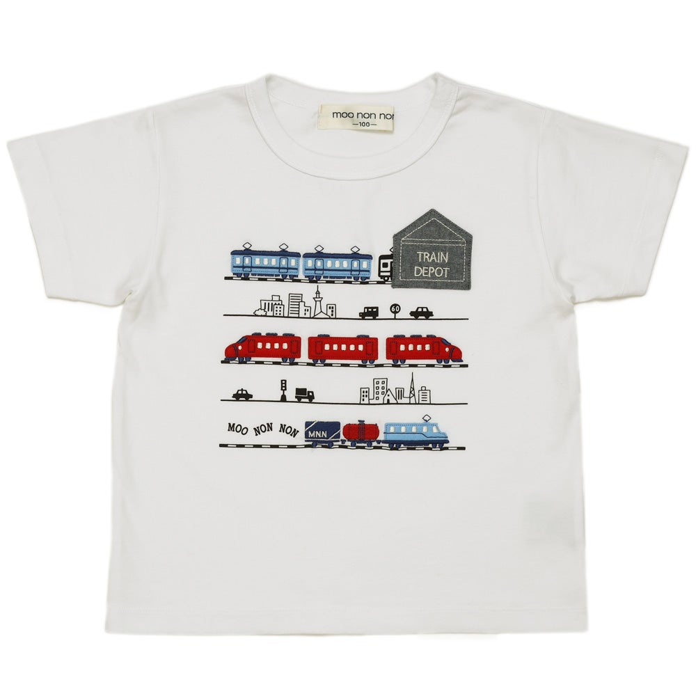 ベビー服 男の子 子ども服 こども キッズ 綿100％ コットン 電車 ティーシャツ オフホワイト(11) モデル画像アップ