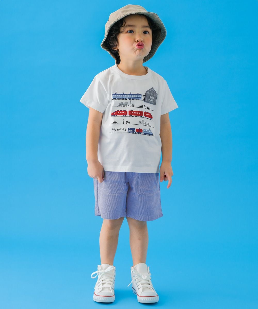 ベビー服 男の子 綿100％ 電車 ポケット 半袖 Tシャツ オフホワイト(11) モデル画像2