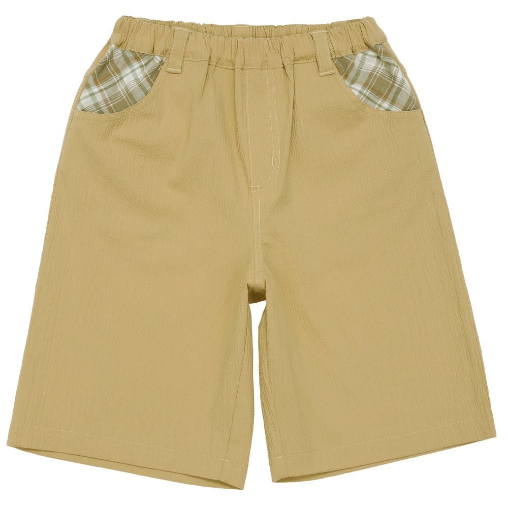 ベビー服 男の子 チェック柄 ポケット パンツ ベージュ(51) 正面