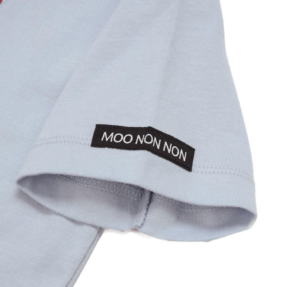 ベビー服 男の子 綿100％ 乗り物 刺繍 袖ロゴアップリケ Tシャツ ブルー(61) デザインポイント2