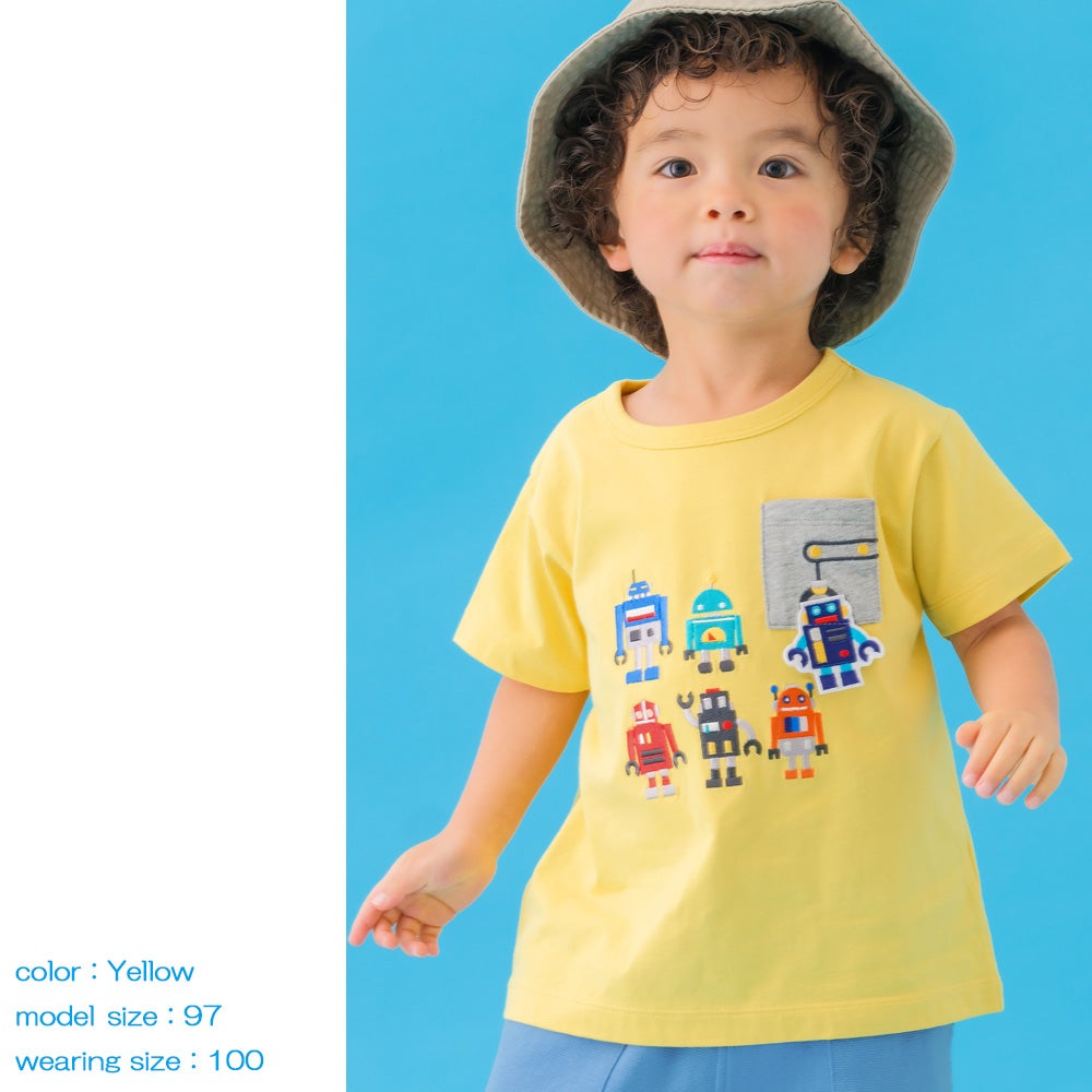 ベビー服 男の子 子ども服 こども キッズ 綿100％ コットン ロボット ワッペン 刺繍