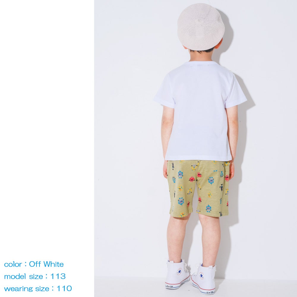 ベビー服 男の子 子ども服 こども キッズ 綿100％ コットン ロボット ワッペン 刺繍 イエロー(04) モデル画像全身