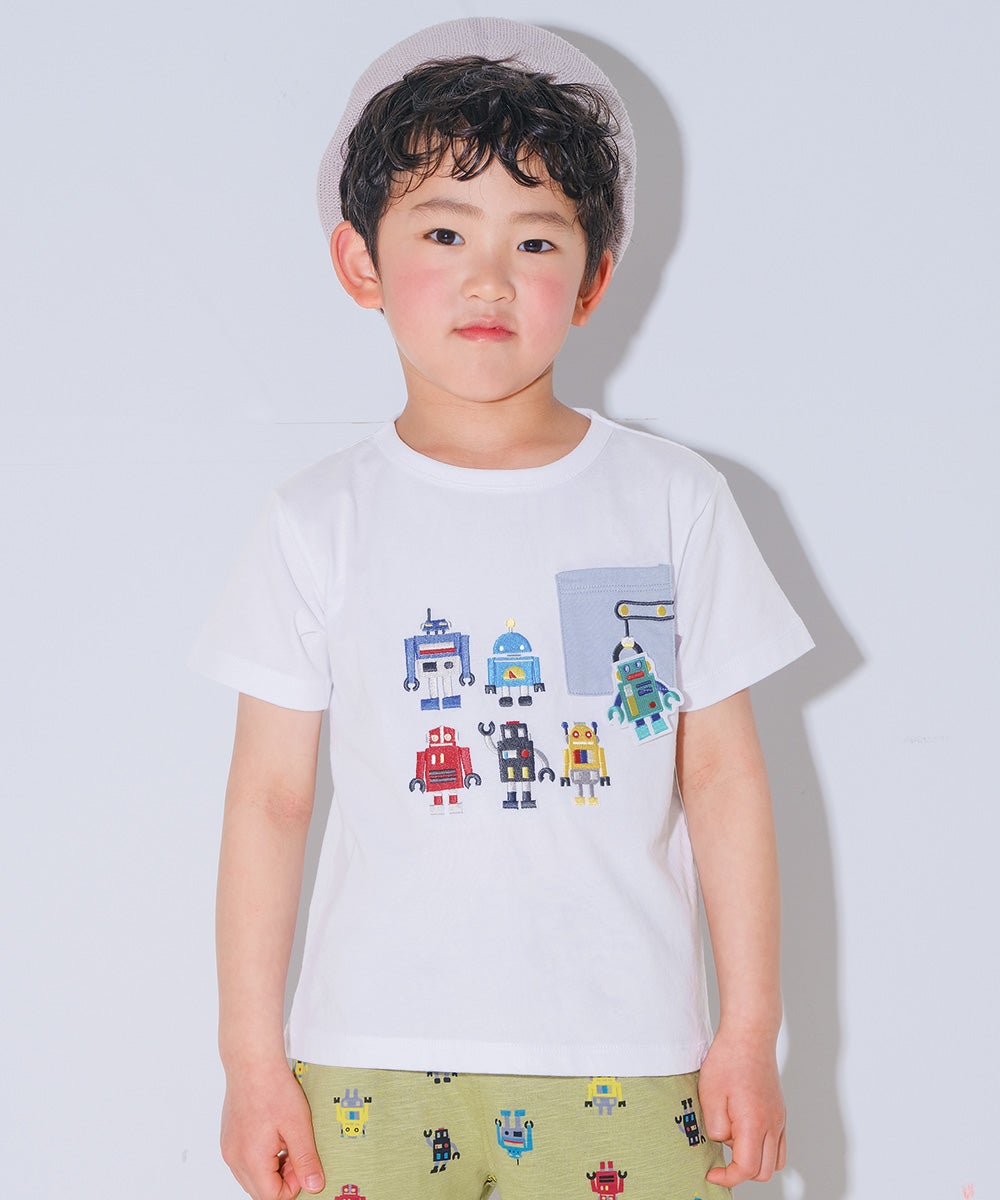 ベビー服 男の子 子ども服 こども キッズ 綿100％ コットン ロボット ワッペン 刺繍