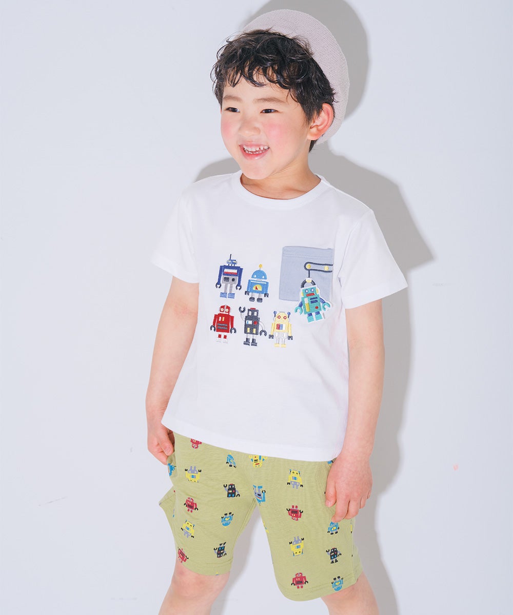ベビー服 男の子 子ども服 こども キッズ 綿100％ コットン ロボット ワッペン 刺繍