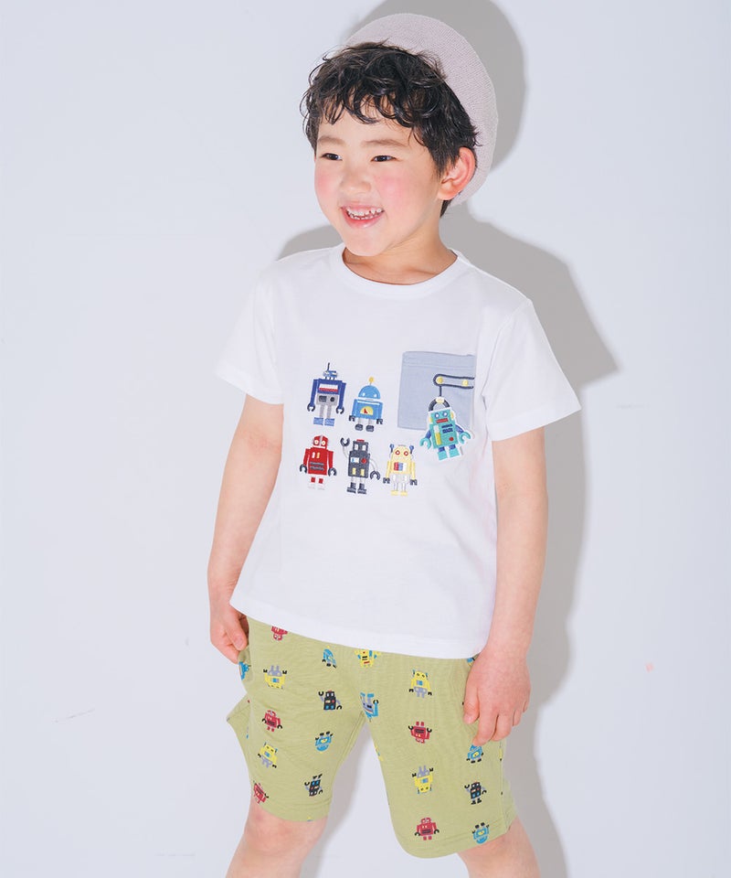 ロボット 刺繍 半袖 Tシャツ