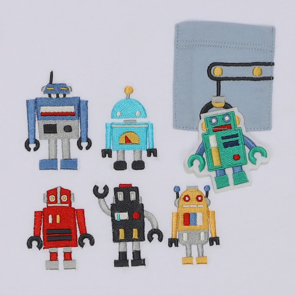 ベビー服 男の子 綿100％ ロボット 刺繍 半袖 Tシャツ オフホワイト(11) デザインポイント1