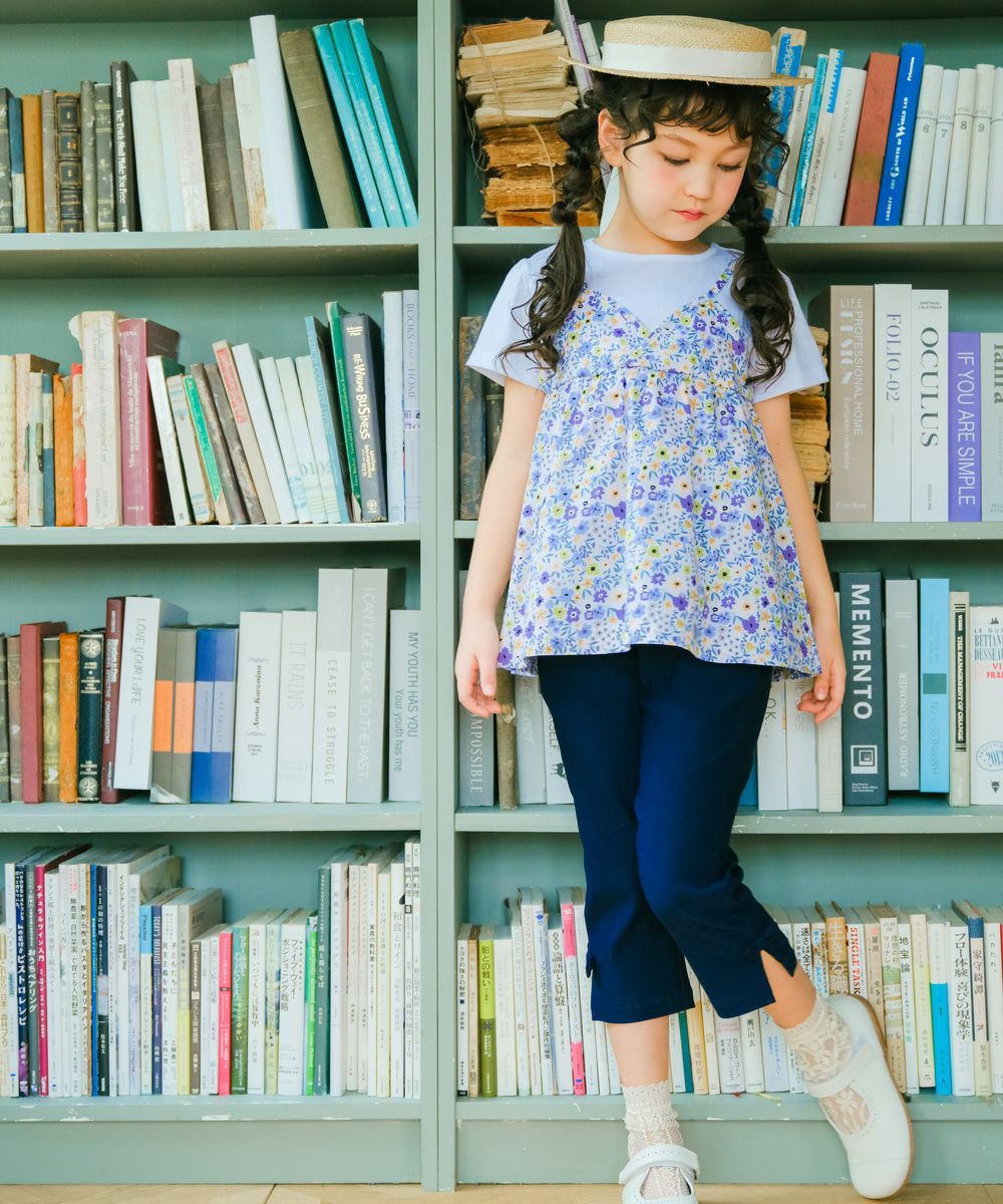 ベビー服 女の子 綿100％ 小花柄 重ね着風 Tシャツ パープル(91) モデル画像2