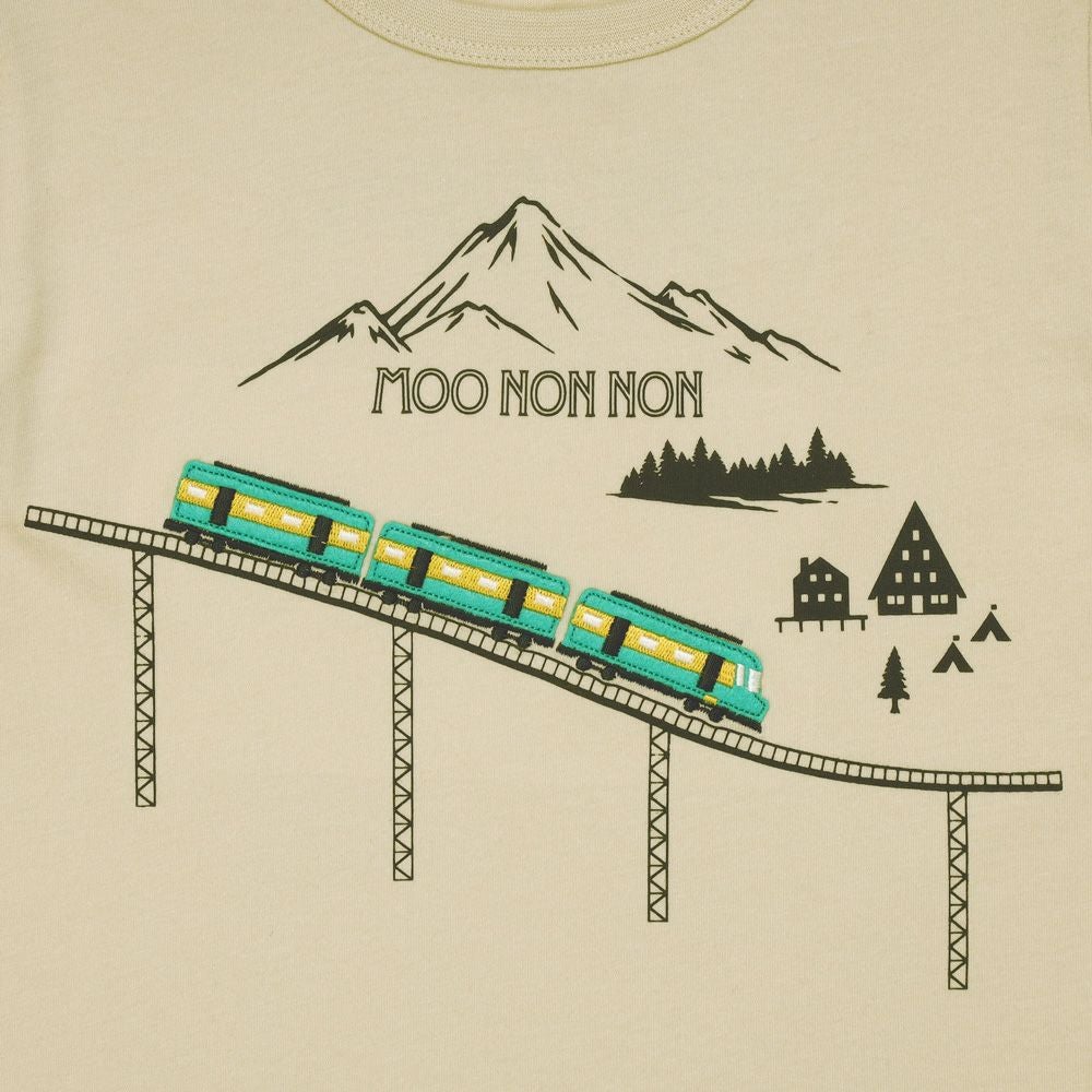 ベビー服 男の子 綿100％ 電車 アップリケ ＆ 山 モチーフ Tシャツ ベージュ(51) デザインポイント1