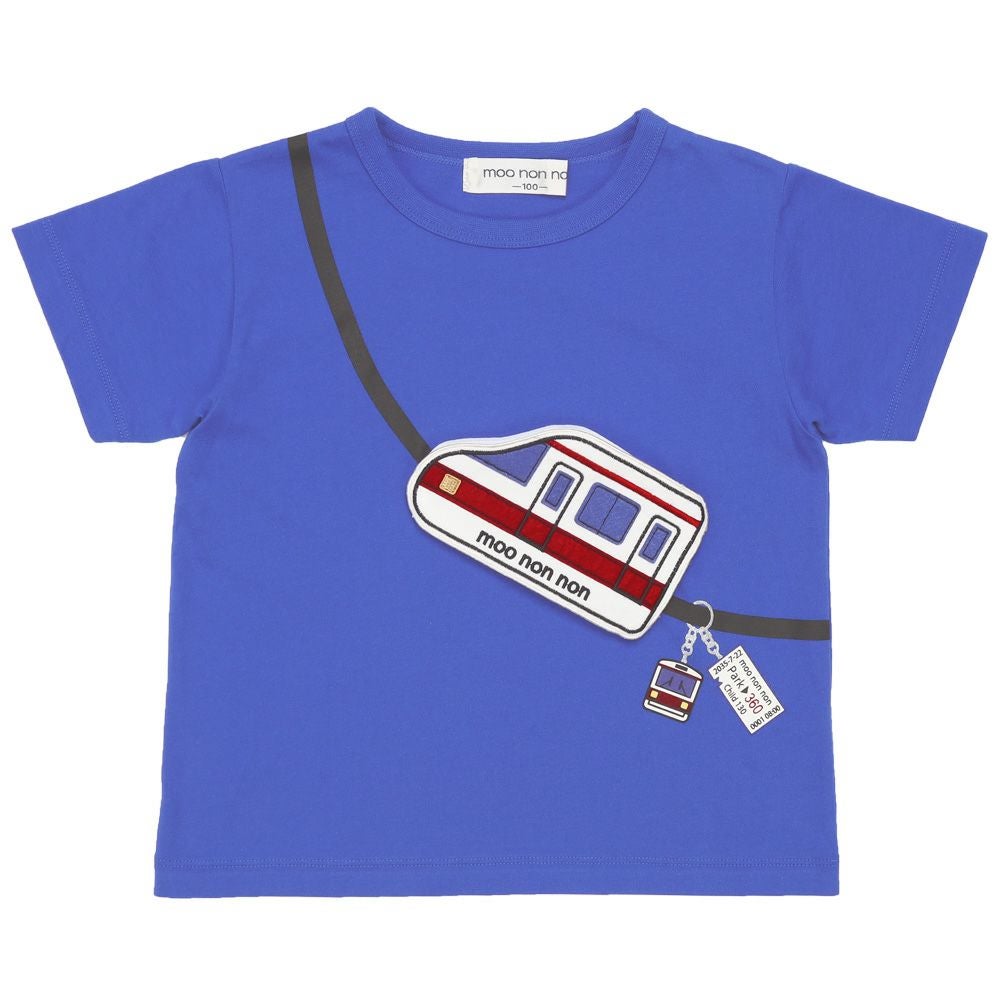 ベビー服 男の子 ポシェット風 立体 乗り物 モチーフ Tシャツ ブルー(61) 正面