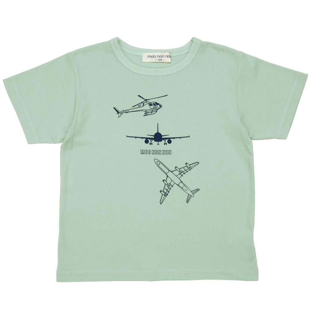ベビー服 男の子 綿100％ 空飛ぶ 乗り物 デザイン Tシャツ グリーン(08) 正面