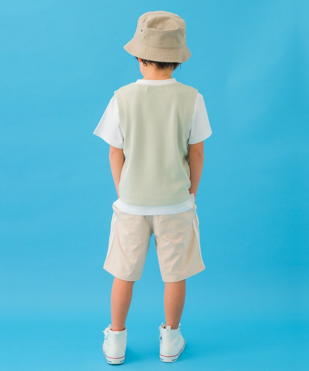 子供服 男の子 ワッフル素材 ベスト 重ね着風 Tシャツ グリーン(08) モデル画像2
