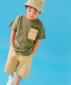 子供服 男の子 ロゴアップリケ ＆ フタつき ポケット Tシャツ カーキ(82) モデル画像全身