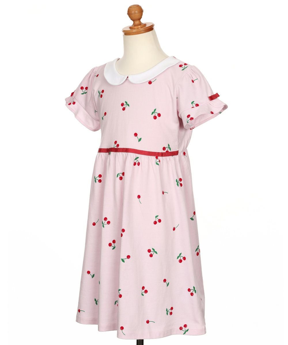 ベビー服 女の子 襟付き さくらんぼ リボン ワンピース ピンク(02) トルソー斜め