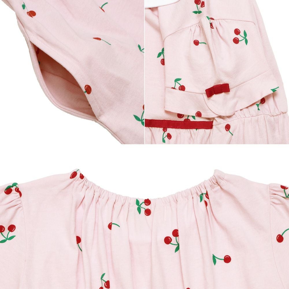 ベビー服 女の子 襟付き さくらんぼ リボン ワンピース ピンク(02) デザインポイント1