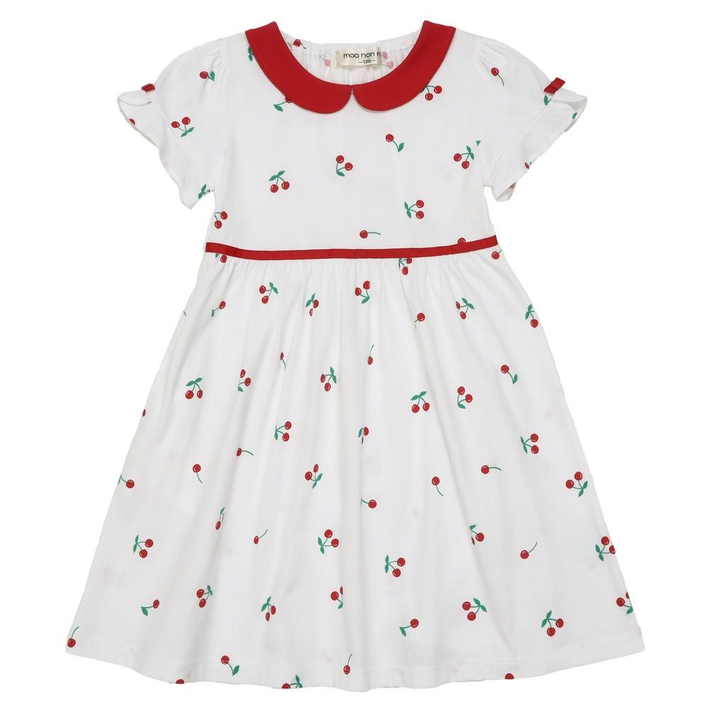 ベビー服 女の子 襟付き さくらんぼ リボン ワンピース オフホワイト(11) 正面