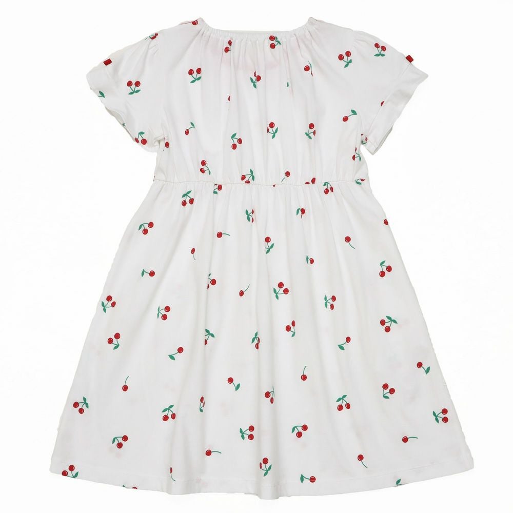 ベビー服 女の子 襟付き さくらんぼ リボン ワンピース オフホワイト(11) 背面